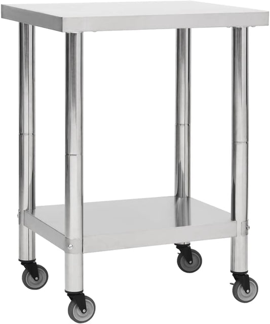 vidaXL Keukenwerktafel met wielen 80x45x85 cm roestvrij staal