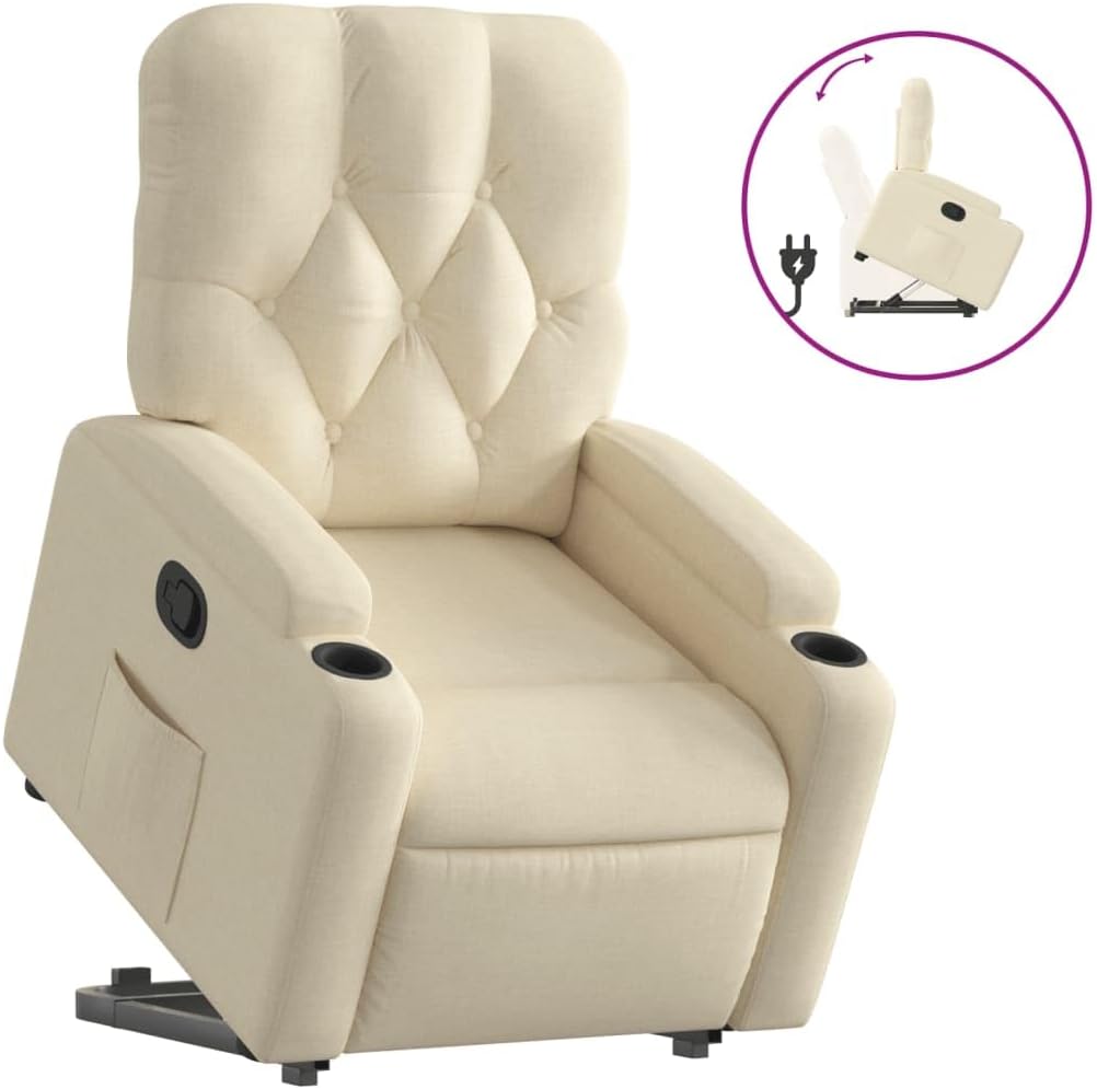 Model 3204719 Fauteuil met rugleuning, kantelbaar, crèmekleurig, van stof, meubelstuk voor woonkamer, fauteuil, relaxstoel, slaapkamerstoel, model 3204719 - QUORE