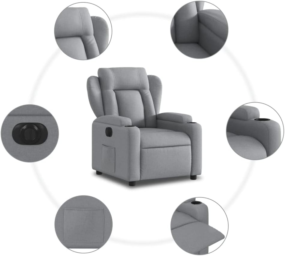 Living room armchair, electric armchair made of light gray fabric, living room chair, armchair, recliner chair, bedroom chair t