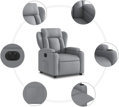 Living room armchair, electric armchair made of light gray fabric, living room chair, armchair, recliner chair, bedroom chair t