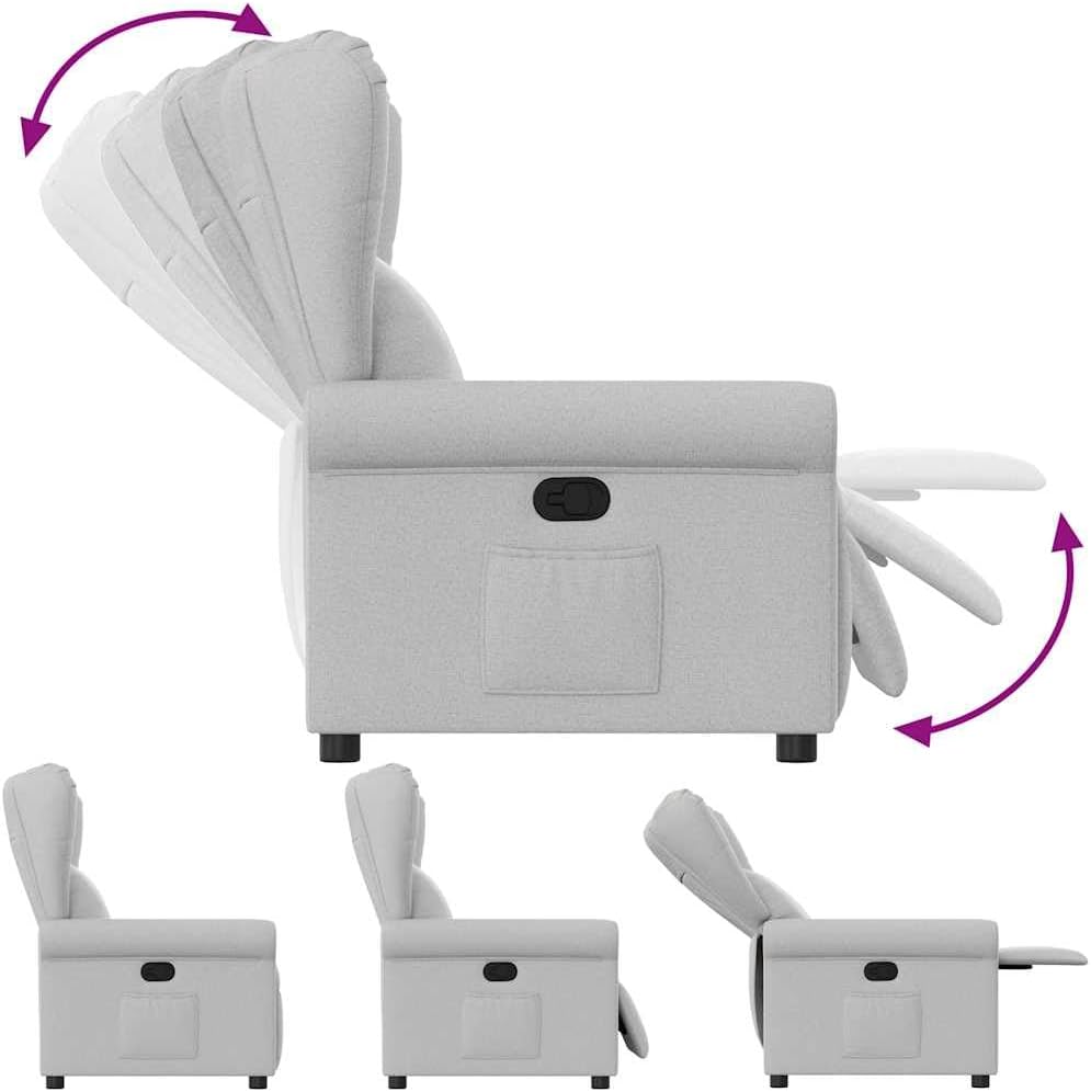 Relaxstoel – Fauteuil – Loungestoel – TV Stoel – Ligstoel – Wolkengrijs Stof – Handmatige Ligfunctie – Stevig Hout-Metaal Frame