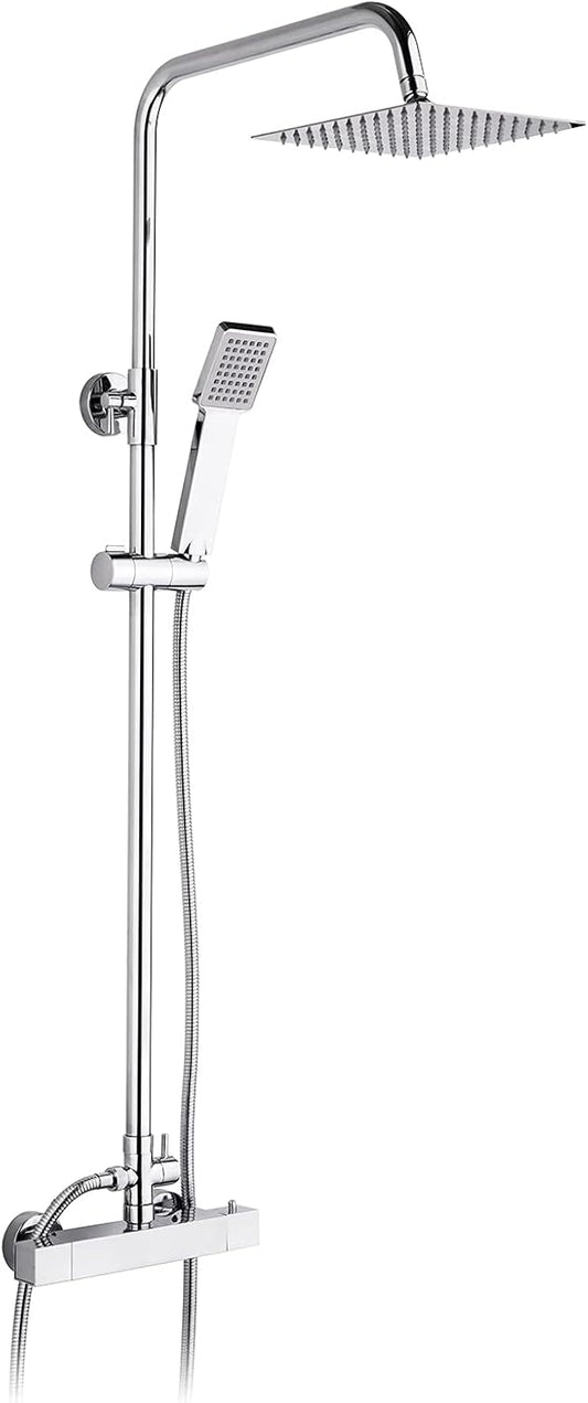 Ibergrif M21807 - Square shower column brass with metal and plastic, with thermostatic tap, silver
