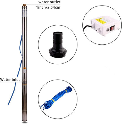 Roestvrijstalen diepbronpomp, dompelpomp, 2,5 inch, 550 W, 2800 l/u, tuin/irrigatie of thuisgebruik, smalle fonteinpompen met schakelkast