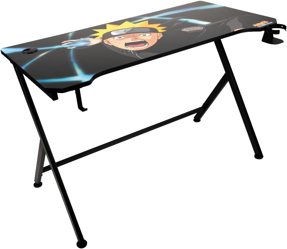 Konix Naruto Shippuden Gamingtafel, 121 x 69 x 76 cm, Y-vorm, houten en metalen tafel, bekerhouder, oortelefoonhouder, Naruto gazonmotief