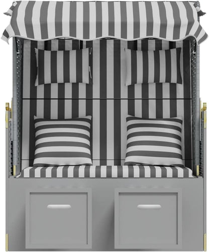vidaXL Beach Chair with Cushions Poly Rattan and Solid Wood Grey White, Beach Corb, Beach Sofa, Lounger, Seating Chair, Beach Furniture, Beach Corbs, Seating Chairs - QUORE