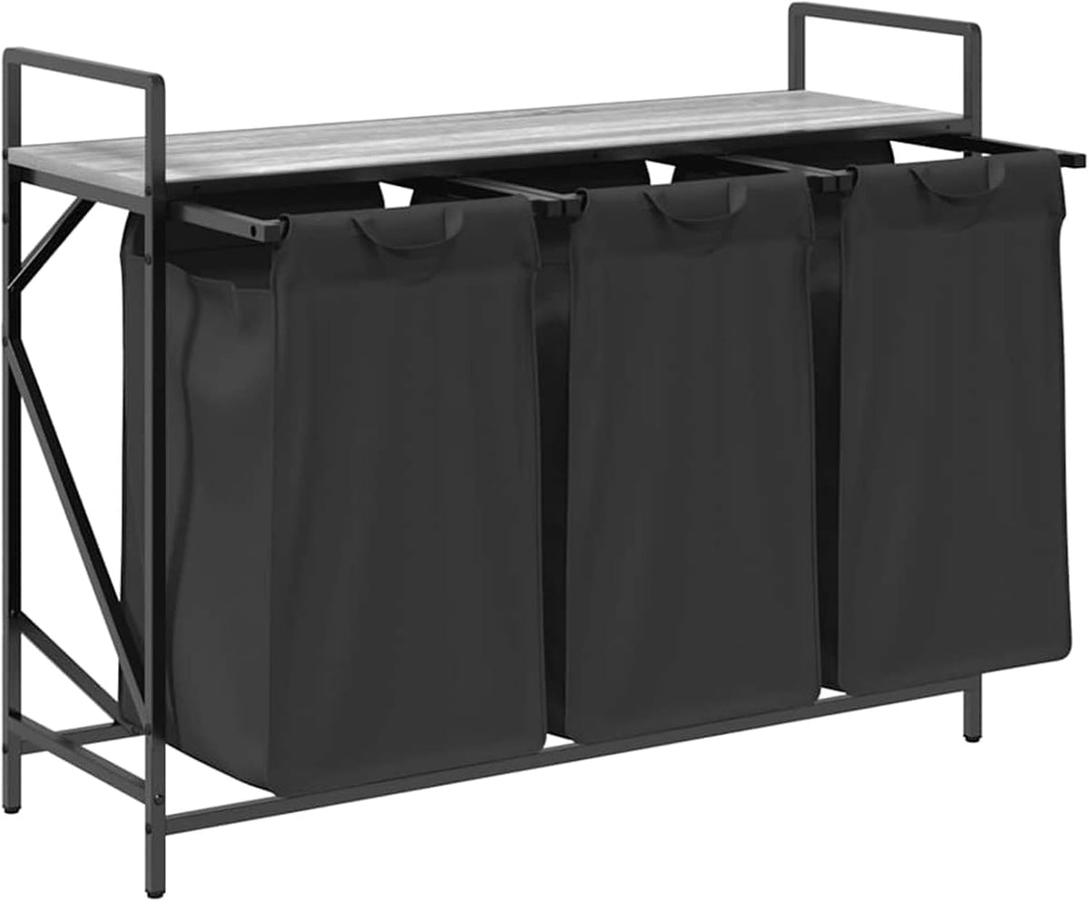 Gecheer Laundry basket 3 compartments with shelf grey Sonoma, laundry basket laundry basket for baby clothes bedding shoes 859063 - QUORE