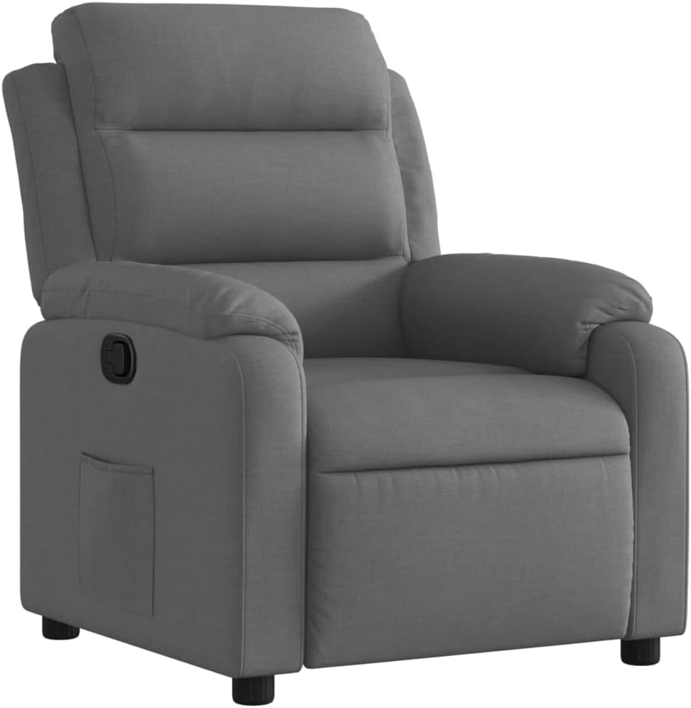 Relaxstoel donkergrijze stof TV fauteuil met ligfunctie, enkele ligstoel relaxstoel voor woonkamer, slaapkamer handmatig kantelsysteem mA7 - QUORE