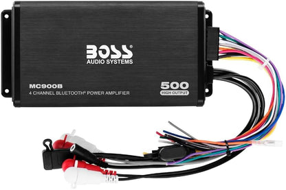KIT SET VOOR BOSS AUDIO SYSTEMS MC900B, 1 Versterker 4-kanaals Bluetooth Marine, 500 Watt Max., Full-range, Klasse A/B, met Verlichte Multifunctionele Controller, 1 stuk