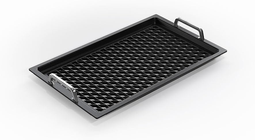 AMT Gastroguss GN 1/1 BBQ-grillrooster open, 53 cm x 32,5 cm, met BBQ-patroon, met roestvrijstalen handgrepen, aluminiumgietwerk, Lotan® antiaanbaklaag, AMZN-25333G-BBQ-R