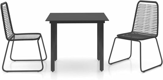 Tidyard Eetkamerset voor de tuin, 3-delig, tafel en stoelen, terras, balkon, buiten, PVC, rotan, zwart - QUORE