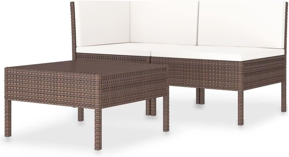 vidaXL Lounge Set 3-Piece with Cushions Garden Set Furniture Set Garden Garden Furniture Set Chair Table Lounge Furniture Outdoor Set Balcony Set Poly Rattan Brown - QUORE