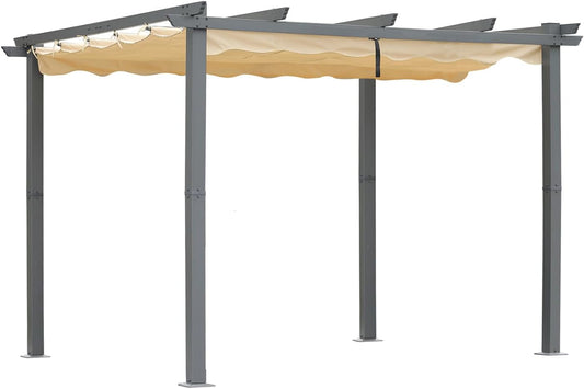 Angel Living Aluminium Pergola with Retractable Roof, Elegantly Designed Pavilion, Arbor with Water and UV Resistant Polyester Cloth, for Outdoor Use (Beige, 3x3m) - QUORE