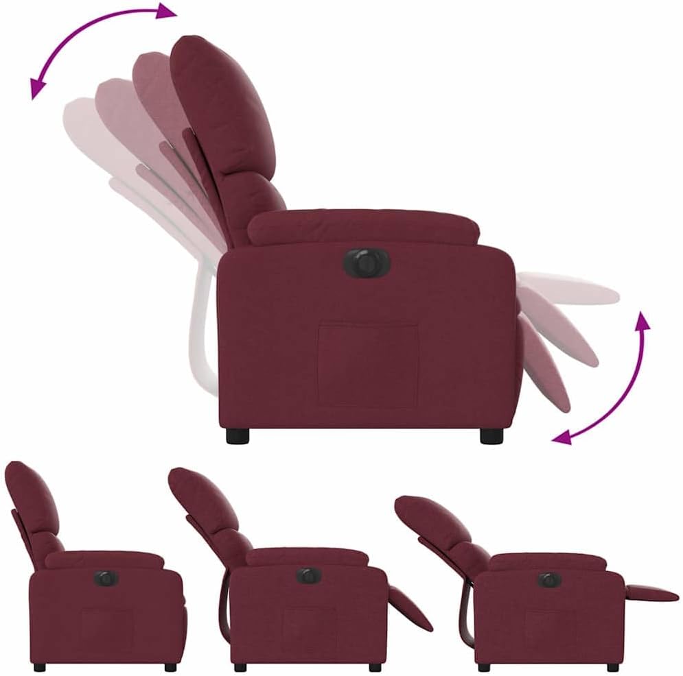 Relaxstoel, elektrisch, wijnrood, stof, tv-stoel met ligfunctie, enkele ligstoel, relaxstoel voor woonkamer, slaapkamer, elektrisch kantelsysteem, mA5