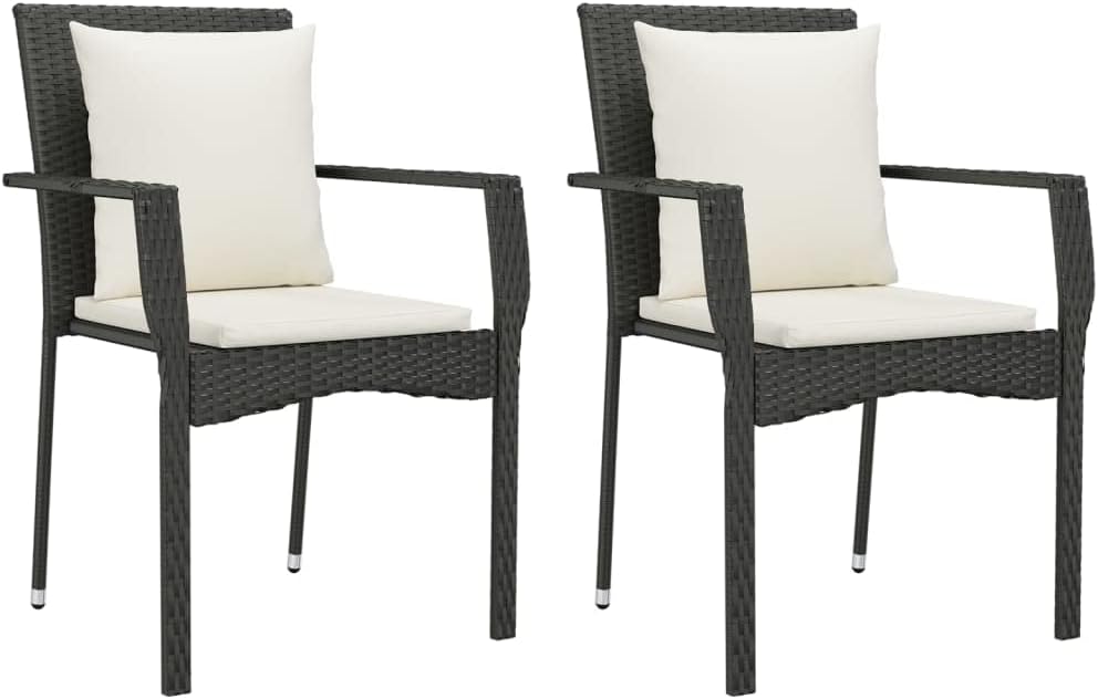 Lounge tuinmeubelen set terrasmeubels balkonmeubels tuinstoelen met kussens 2 stuks. Poly rotan zwart - QUORE