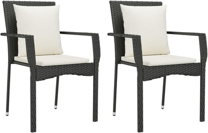 Lounge tuinmeubelen set terrasmeubels balkonmeubels tuinstoelen met kussens 2 stuks. Poly rotan zwart - QUORE