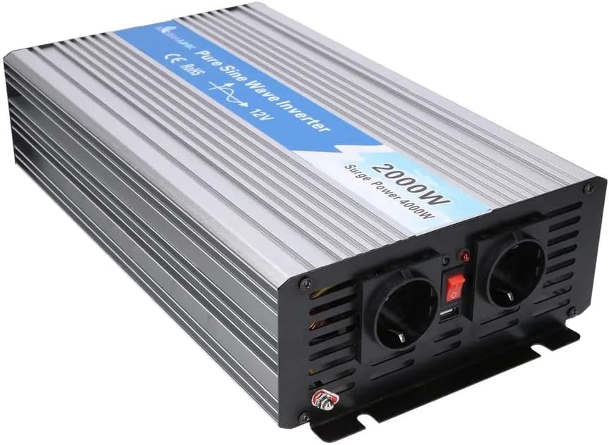 Extralink OPIP 2000 W omvormer 12 V naar 230 V, 2000 W, zuivere sinusgolf, spanningsomvormer voor auto, DC/AC, transformator 12 V naar 230 V, USB-poor