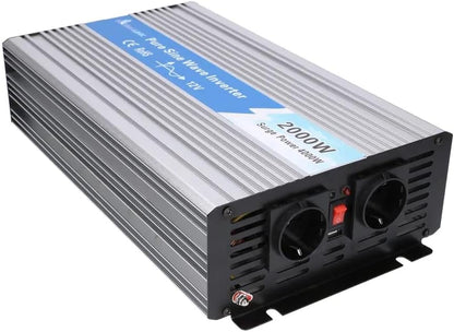 Extralink OPIP 2000 W omvormer 12 V naar 230 V, 2000 W, zuivere sinusgolf, spanningsomvormer voor auto, DC/AC, transformator 12 V naar 230 V, USB-poor