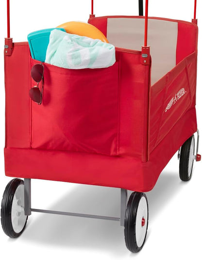 Radio Flyer EZ Folding Wagon with Canopy, Folding Trolley for Kids, Garden and Cargo Cart, Ages 1.5+