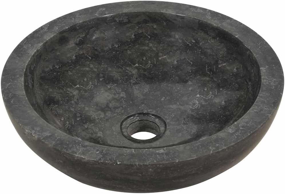 Wastafel – Wasbak – Fontein – Opzetwastafel – Zwarte Marmeren Wastafel – Handgemaakt Marmer – Diameter 40 cm – Hoogte 12 cm