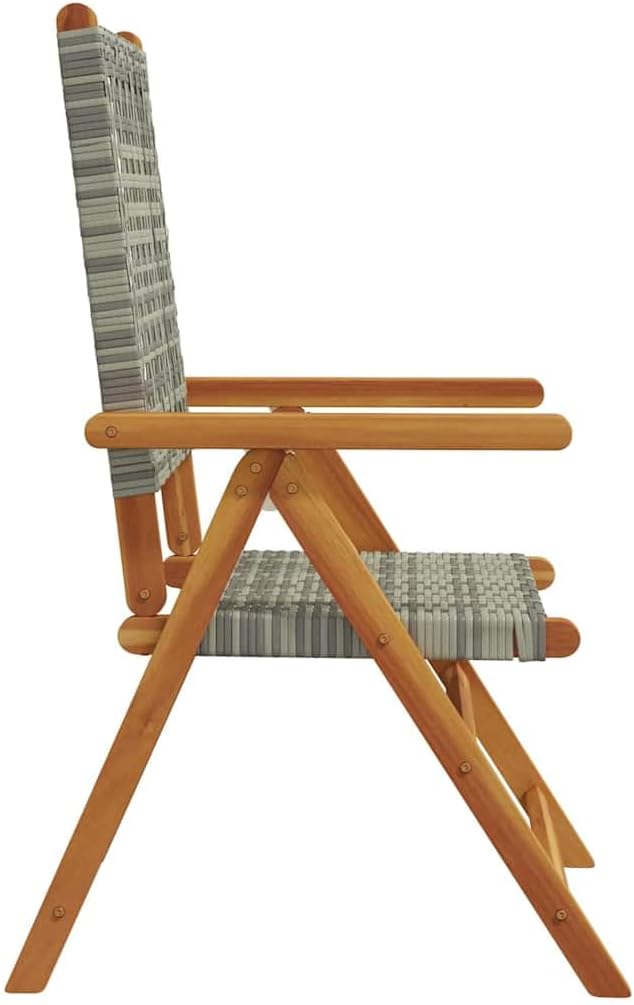 vidaXL Garden chairs 6 pcs adjustable poly rattan and solid wood grey, folding garden chair, patio chair, lounge chair, garden chair, lounge chair garden - QUORE