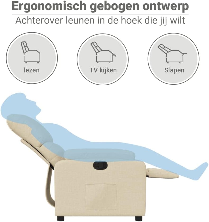 vidaXL Tilting Chair, Recliner Chair with Footrest, Seat with Backrest and Armrests, Living Room, Modern, Cream
