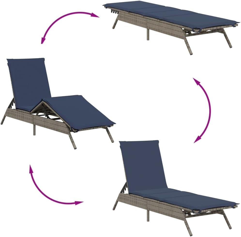 vidaXL Sunbeds 2 pcs with table poly rattan grey (US only), garden chair, patio furniture, sunbed, garden furniture, sun lounger, garden bed, sunbed garden - QUORE