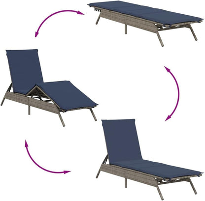 vidaXL Sunbeds 2 pcs with table poly rattan grey (US only), garden chair, patio furniture, sunbed, garden furniture, sun lounger, garden bed, sunbed garden - QUORE