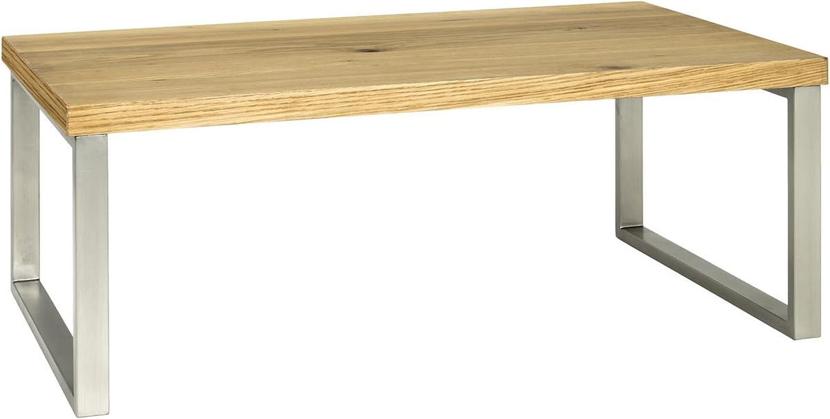 HAKU Salontafel roestvrijstaal look, eiken, Echt houtfineer, MDF, metaal, honingraatpaneel - Maat: B 100 cm x H 38 cm x D 60 cm, Stijl: Modern