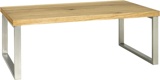 HAKU Salontafel roestvrijstaal look, eiken, Echt houtfineer, MDF, metaal, honingraatpaneel - Maat: B 100 cm x H 38 cm x D 60 cm, Stijl: Modern