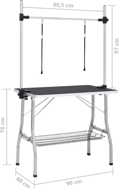 Bussandri Exclusive - Dog grooming table adjustable with 2 loops and storage shelf