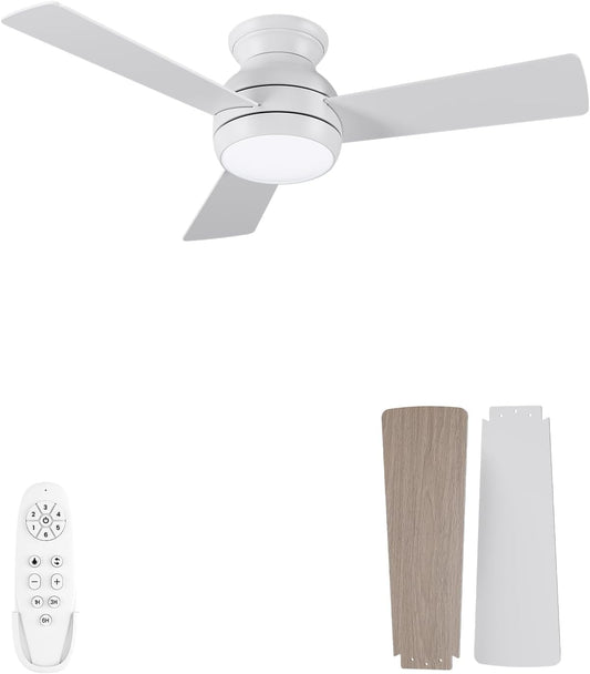 Houten plafondventilator met verlichting, afstandsbediening met geheugenfunctie, stille DC-motor 30 W, diameter 102 cm, plafondventilator outdoor, dimbare led 24 W, 3 omkeerbare bladen, 6