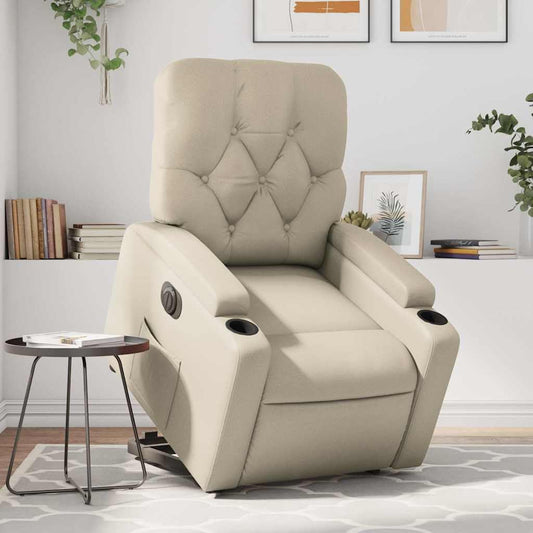 Elektrische Relaxfauteuil – Relaxstoel – Opsta Stoel – TV Fauteuil – Elektrische Loungestoel – Crème Faux Leder – Opsta Ondersteuning – Elektrisch Kantelsysteem