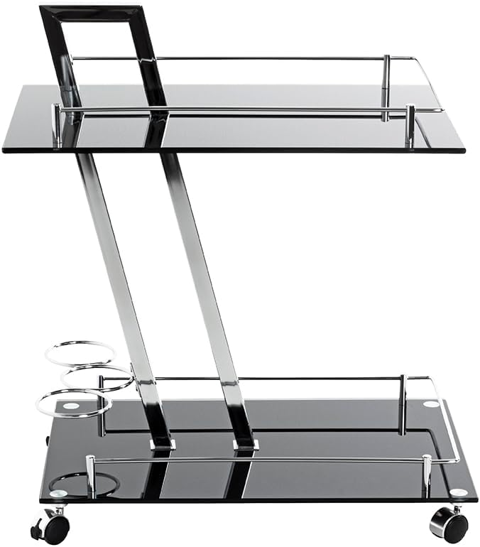 HAKU Möbel Serveerwagen chroom, zwart, Metaal, veiligheidsglas 8 mm - Maat: B 40 cm x H 72 cm x D 60 cm, Stijl: Modern