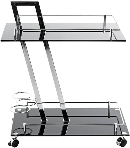 HAKU Möbel Serveerwagen chroom, zwart, Metaal, veiligheidsglas 8 mm - Maat: B 40 cm x H 72 cm x D 60 cm, Stijl: Modern