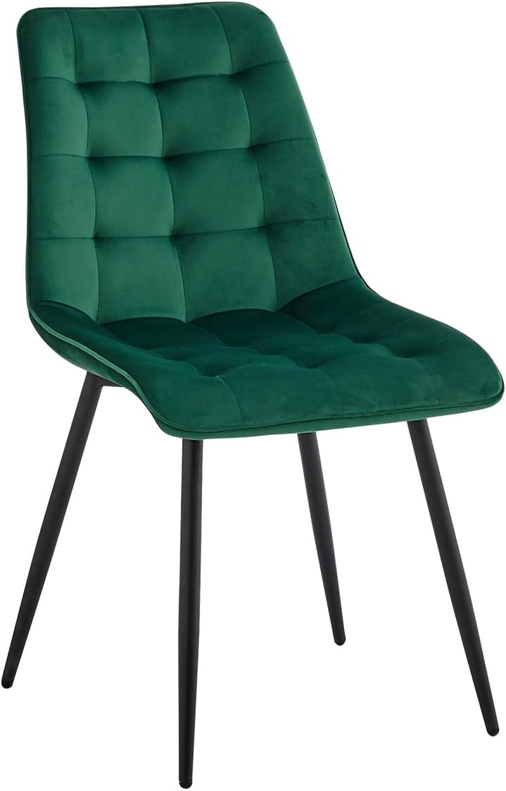GrandCA HOME Eetkamerstoelen, set van 4, keukenstoel, fluwelen eetkamerstoel, fluwelen kussens en metalen poten, geschikt voor woonkamer/eetkamer/keuken/slaapkamer/kantoor (donkergroen, 4)