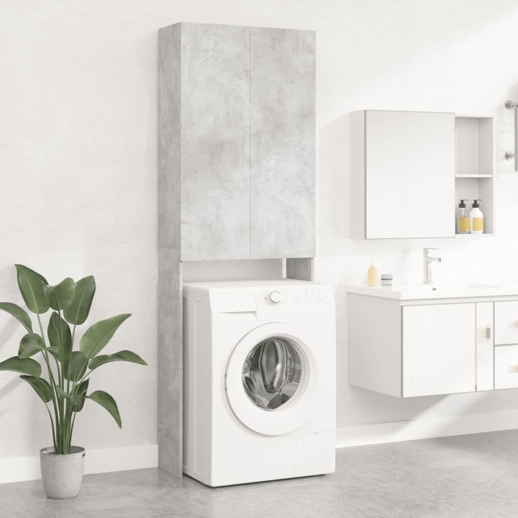 Wasmachinekast – Opbergkast – Badkamerkast – Wasruimte Meubel – Betongrijs – 64x25,5x190 cm – Stevig Spaanplaat – Strak Industrieel Design