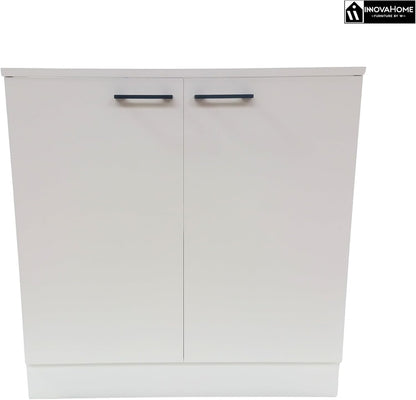 INNOVAHOME Knee Shelter Cabinet 80 cm – Low Loft Cabinet for Angled Walls with Robust Structure 18 mm (Hull & Back Wall), Metal Handles and Adjustable Legs – Polar White - QUORE