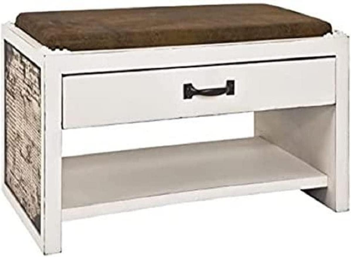 HAKU Schoenenbank motief, vintage, MDF, textielstof - Maat: B 72 cm x H 42 cm x D 38 cm, Stijl: Industrieel