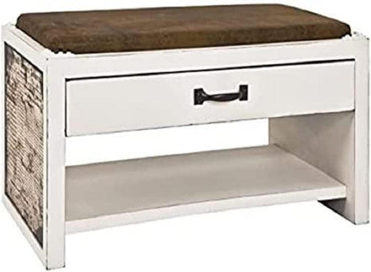 HAKU Schoenenbank motief, vintage, MDF, textielstof - Maat: B 72 cm x H 42 cm x D 38 cm, Stijl: Industrieel
