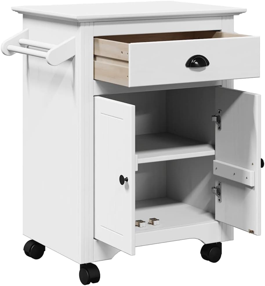 Keukentrolley – Keukenwagen – Serveerwagen – Opbergtrolley – Desserte – Massief grenen hout – Met 4 zwenkwieltjes – Grijs – 100x50x103,5 cm