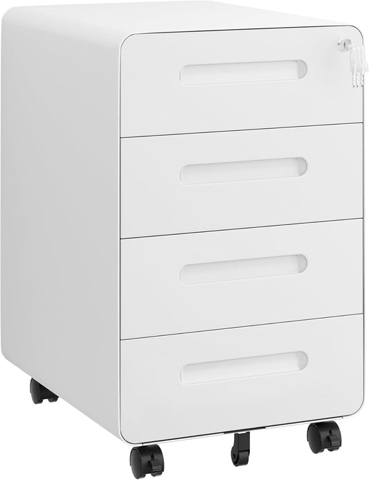 Rollcontainer, mobiele archiefkast, afgeronde hoek, 4 laden, 40 x 46 x 63 cm, wit OFC041W01HI