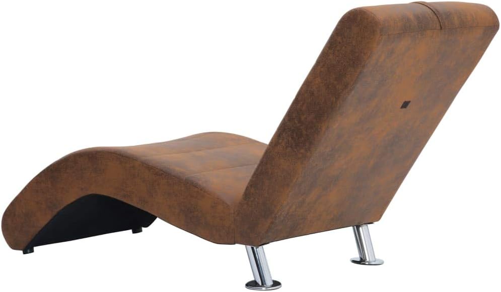 Relax Chair with Cushion, Chaise Lounge with Galvanised Steel Legs, Relax Chair for Living Room, Modern Recamiere with Polyester Chaise Lounge, Brown Suede Look - QUORE