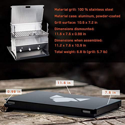 FENNEK Grill | Houtskoolgrill | mobiel/insteeksysteem | voor kamperen/trekking/camperleven, tuin en outdoor grillplezier | van rvs
