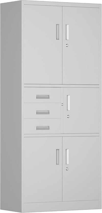 Filing cabinet, metal cabinet with three drawers, magazine cabinets, sheet steel powder coating, steel cabinet for tools, office, 180 x 80 x 40 cm (white - QUORE