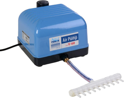AquaForte Hi-Flow V-60 luchtpompset, complete set met luchtverdelers, 50 m slang 4 x 6 mm en 10 luchtstenen 5 cm, capaciteit bij 2 meter 40 liter per minuut, maximale vijver 36 m3