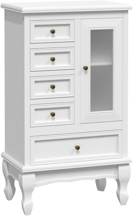 5 Drawer and 2 Shelves Chest of Drawers (White) Dresser Drawers Cabinet Chest of Drawers
