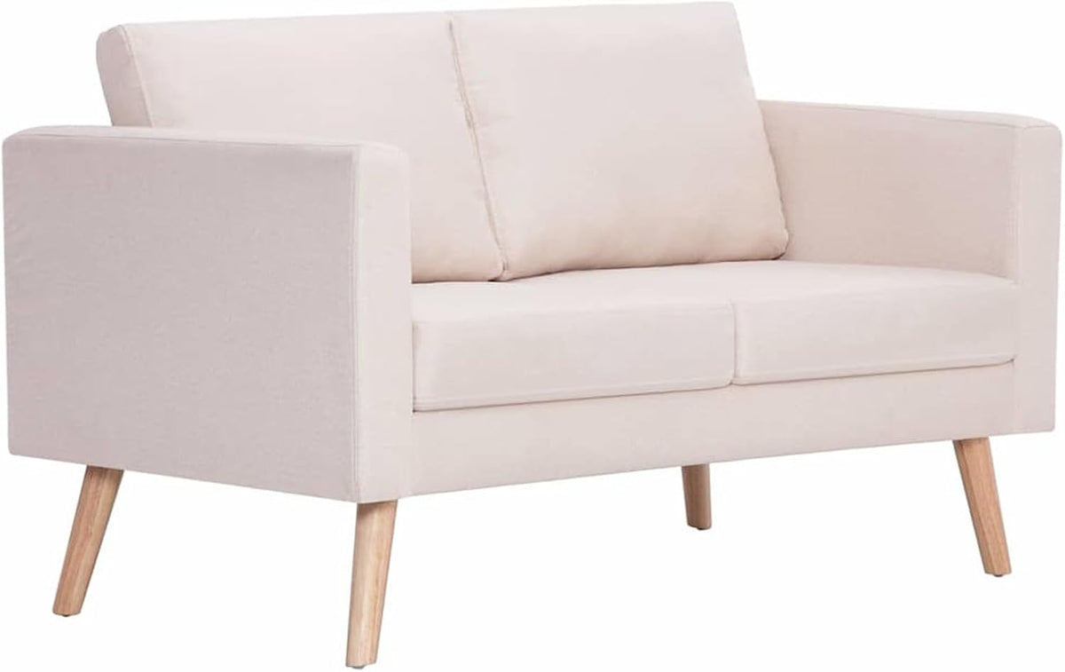 Gecheer 2 Seater Sofa with Seat Cushion, Upholstered Sofa for Living Room, Office, Bed, Lounge, Sofa Bed, Wooden Frame and Fabric, 116 x 70 x 73 cm, Cream White - QUORE