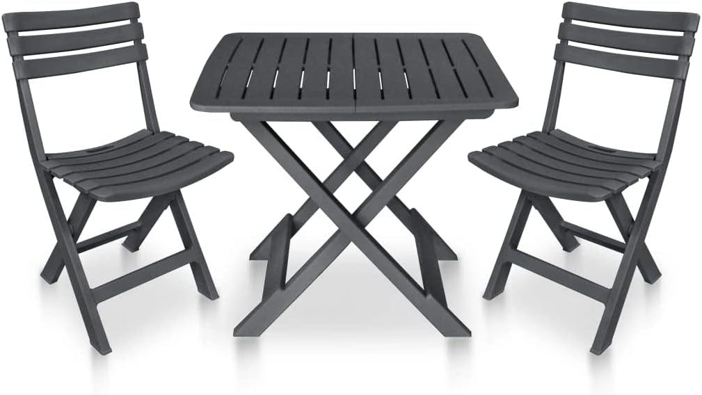 3-Piece Bistro Set Foldable Plastic Anthracite Patio Bistro Set Balcony Set Weatherproof Seat Set for Balcony, Garden, Patio - QUORE