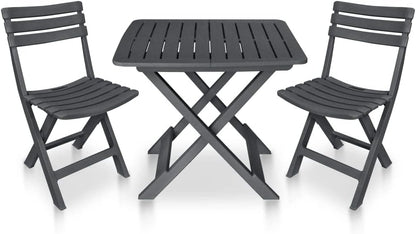 3-Piece Bistro Set Foldable Plastic Anthracite Patio Bistro Set Balcony Set Weatherproof Seat Set for Balcony, Garden, Patio - QUORE