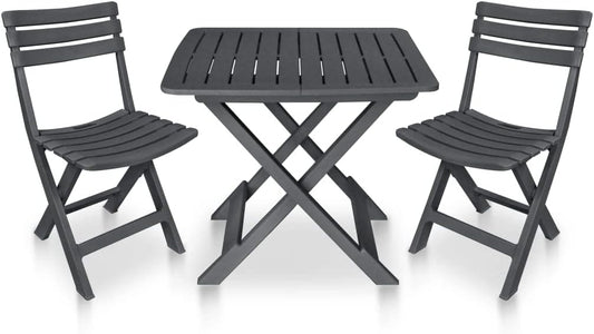 3-Piece Bistro Set Foldable Plastic Anthracite Patio Bistro Set Balcony Set Weatherproof Seat Set for Balcony, Garden, Patio - QUORE